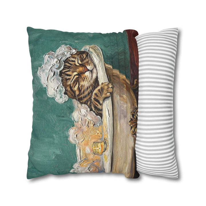 "Spa Day" - Classic Tabby Throw Pillow - Cat Lover Home Decor