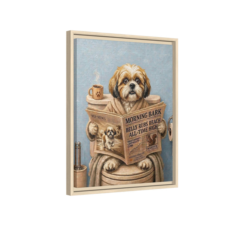 "Morning Business" - Shih Tzu Vertical Framed Canvas - Dog Lover Wall Art