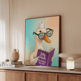 "Silly Duck" - Duck Vertical Framed Canvas - Animal Book Humor Wall Art