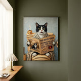 "Morning Business" - Tuxedo Vertical Canvas - Cat Lover Wall Art