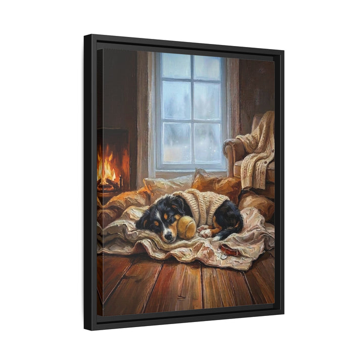 "Calm Memories" - Australian Shepherd Vertical Framed Canvas - Dog Lover Wall Art