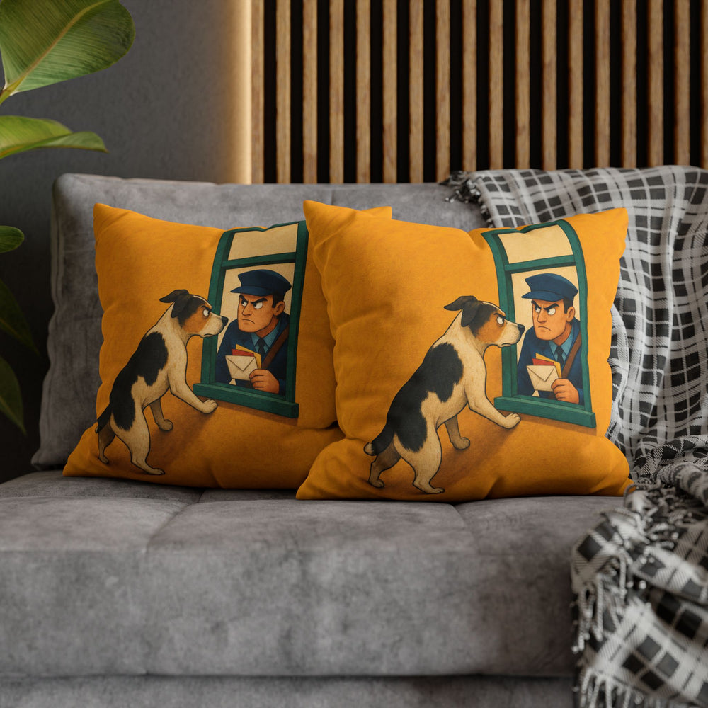 Mail Patrol II – Funny Dog Art with a Window Standoff at Delivery – Pillow / Cover