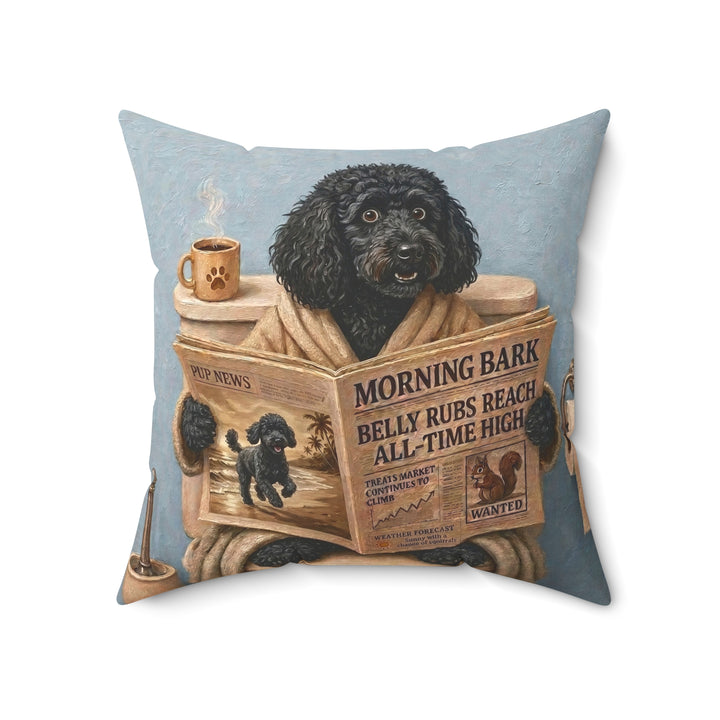 "Morning Business" - Poodle Throw Pillow - Dog Lover Home Decor