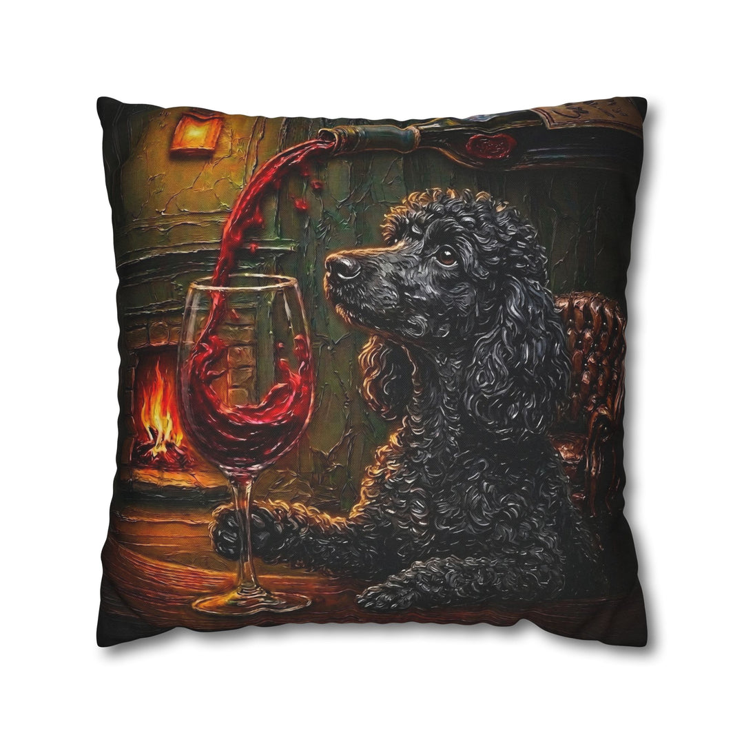 "Wine & Woof" - Poodle Throw Pillow - Dog Lover Home Decor