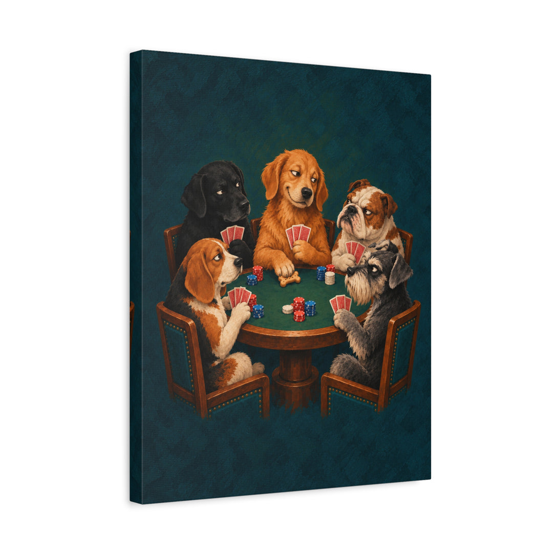 Poker Night – Dog Wall Art with Five Players and One Bluff – Canvas / Framed Canvas