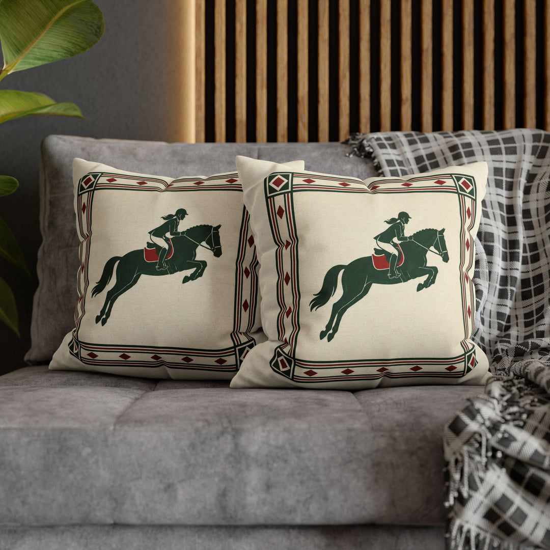 The Steeplechase – Equestrian Decor with an Elegant Silhouette Mid Jump – Pillow / Cover
