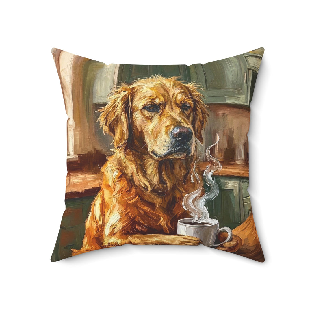 "Before Coffee" - Golden Retriever Throw Pillow - Dog Lover Home Decor