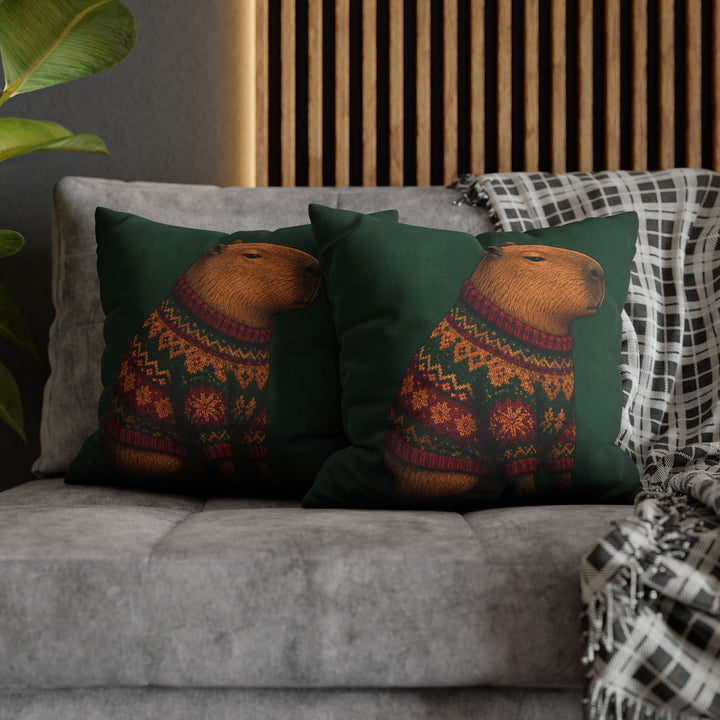 Sweater Committee – Capybara Wall Art with a Knitted Holiday Knit – Pillow / Cover