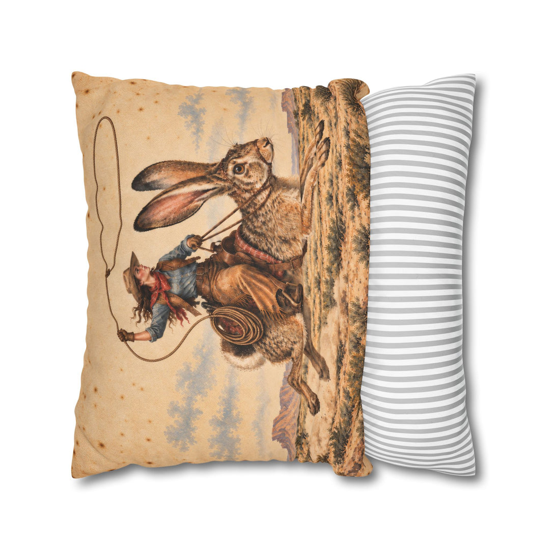 Giant Jackrabbit Rodeo – Western Wall Art with a Lasso Over Open Country – Pillow / Cover
