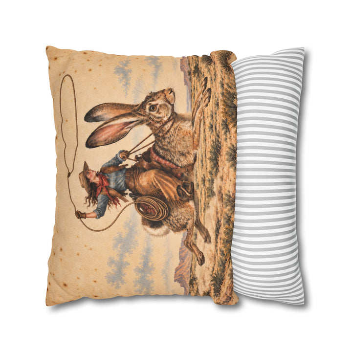 Giant Jackrabbit Rodeo – Western Wall Art with a Lasso Over Open Country – Pillow / Cover