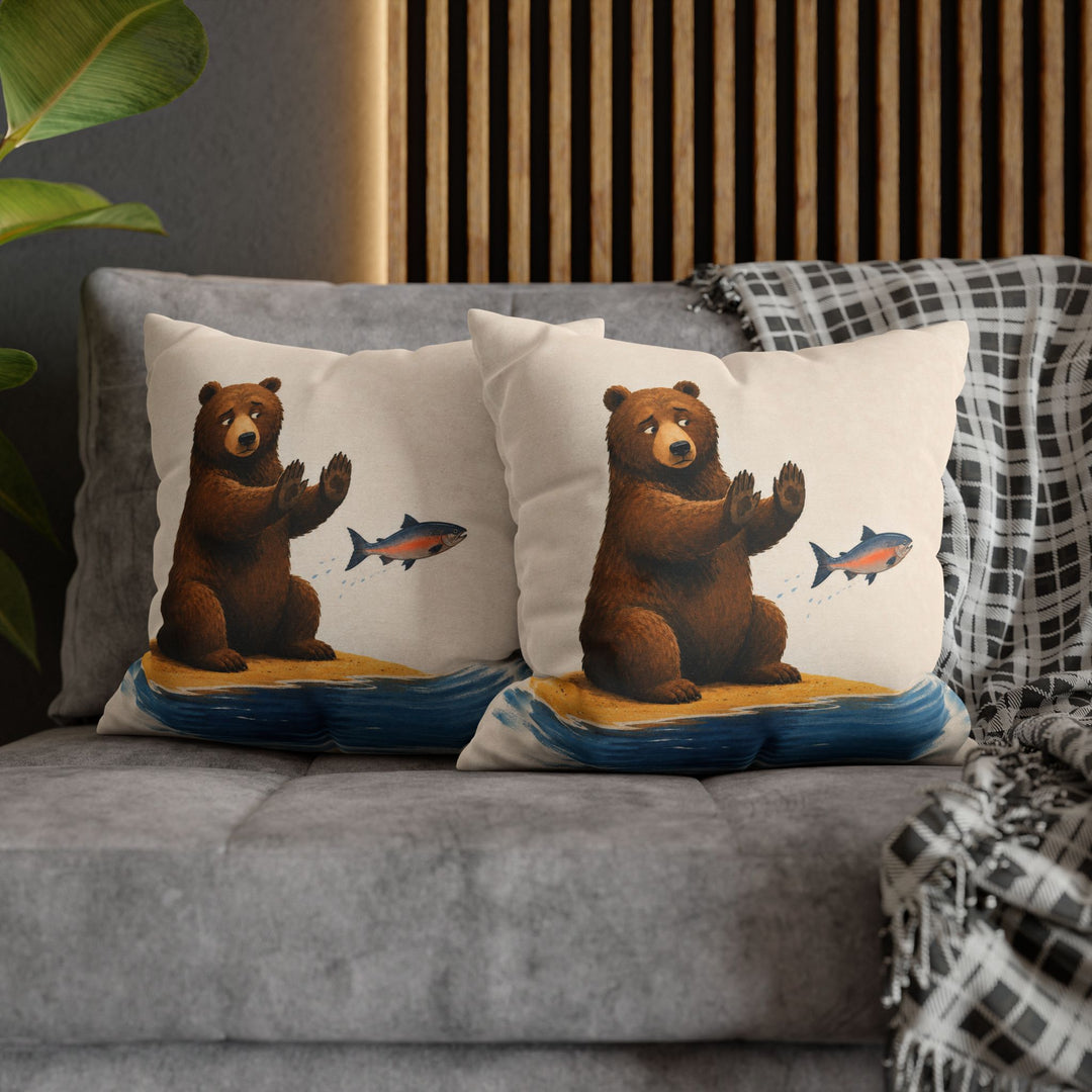 Catch & Release & Catch – Cabin Decor with a Bear and a Ceremonial Salmon – Pillow / Cover