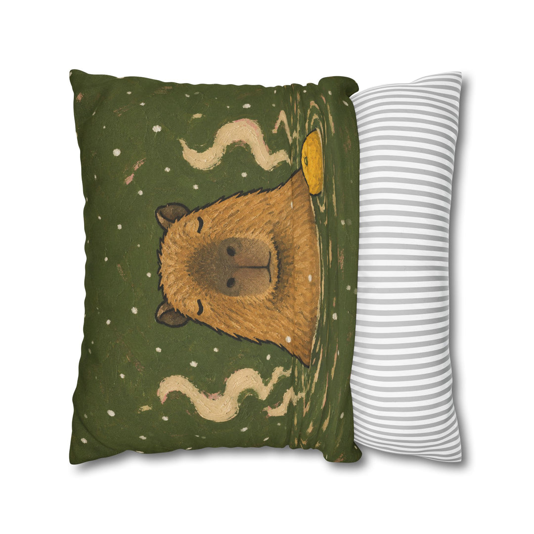 Onsen Master – Capybara Art with a Steaming Hot Spring and Snow – Pillow / Cover