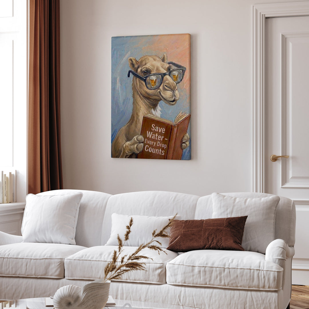 "Save Water" - Camel Vertical Canvas - Animal Book Humor Wall Art