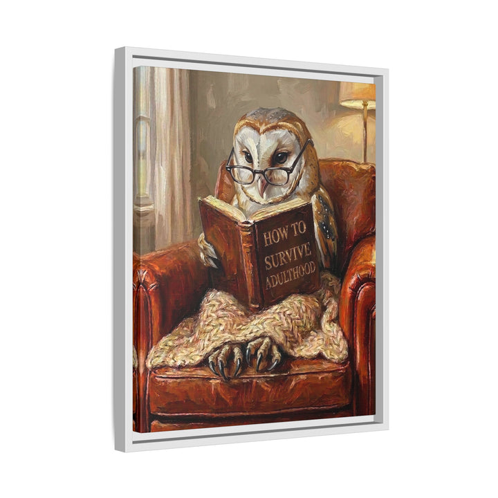 "Survive Adulthood" - Owl Vertical Framed Canvas - Spirit Animal Wall Art