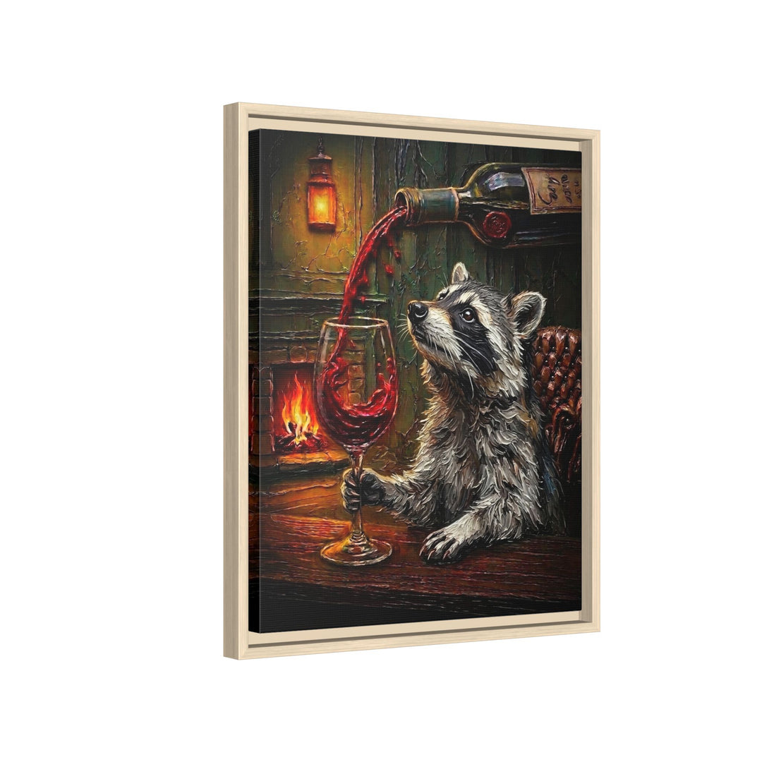 "Wine & Spirit" - Raccoon Vertical Framed Canvas - Spirit Animal Wall Art