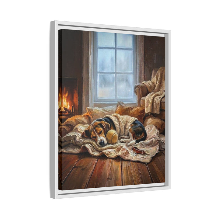 "Calm Memories" - Beagle Vertical Framed Canvas - Dog Lover Wall Art