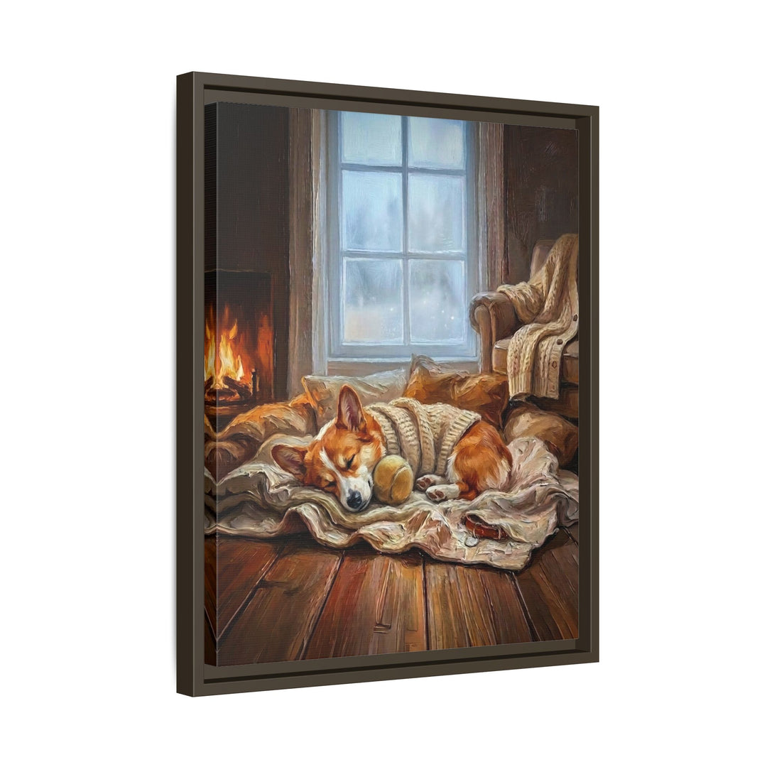 "Calm Memories" - Corgi Vertical Framed Canvas - Dog Lover Wall Art
