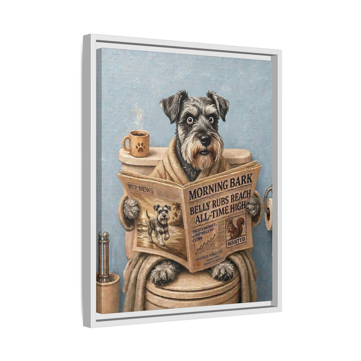 "Morning Business" - Schnauzer Vertical Framed Canvas - Dog Lover Wall Art