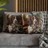 "Before Coffee" - English Springer Spaniel Pillow Cover - Dog Lover Wall Art Home Decor