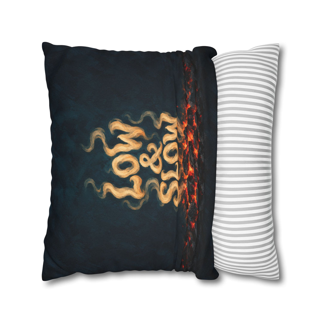 Low & Slow – Grill Art with Smoke Curl Lettering Over Embers – Pillow / Cover