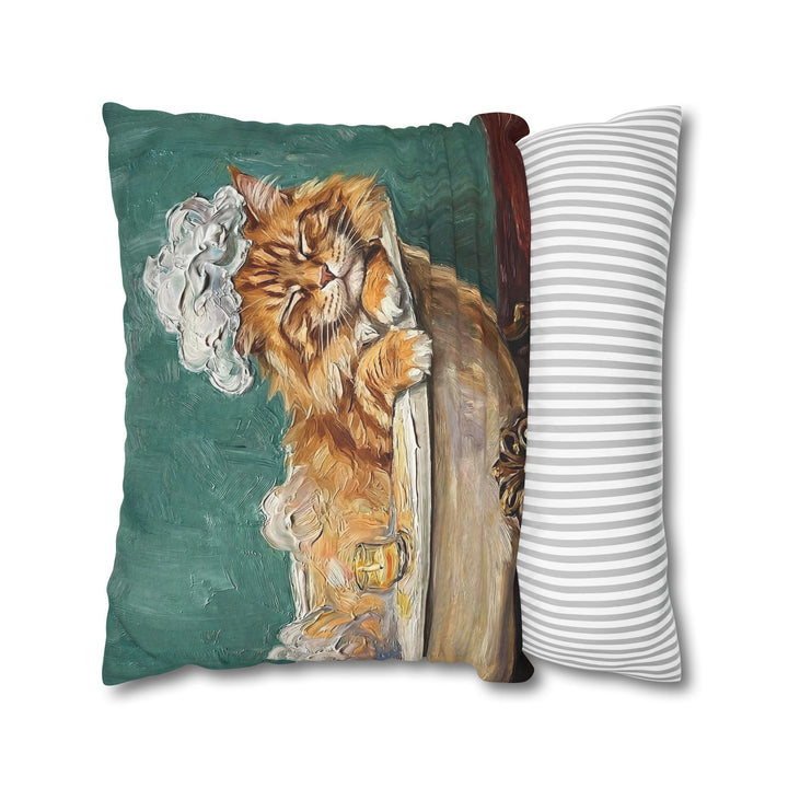 "Spa Day" - Fluffy Orange Longhair Pillow Cover - Cat Lover Home Decor