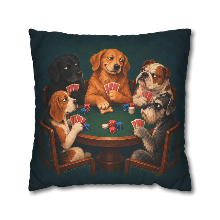 Poker Night – Dog Wall Art with Five Players and One Bluff – Pillow / Cover