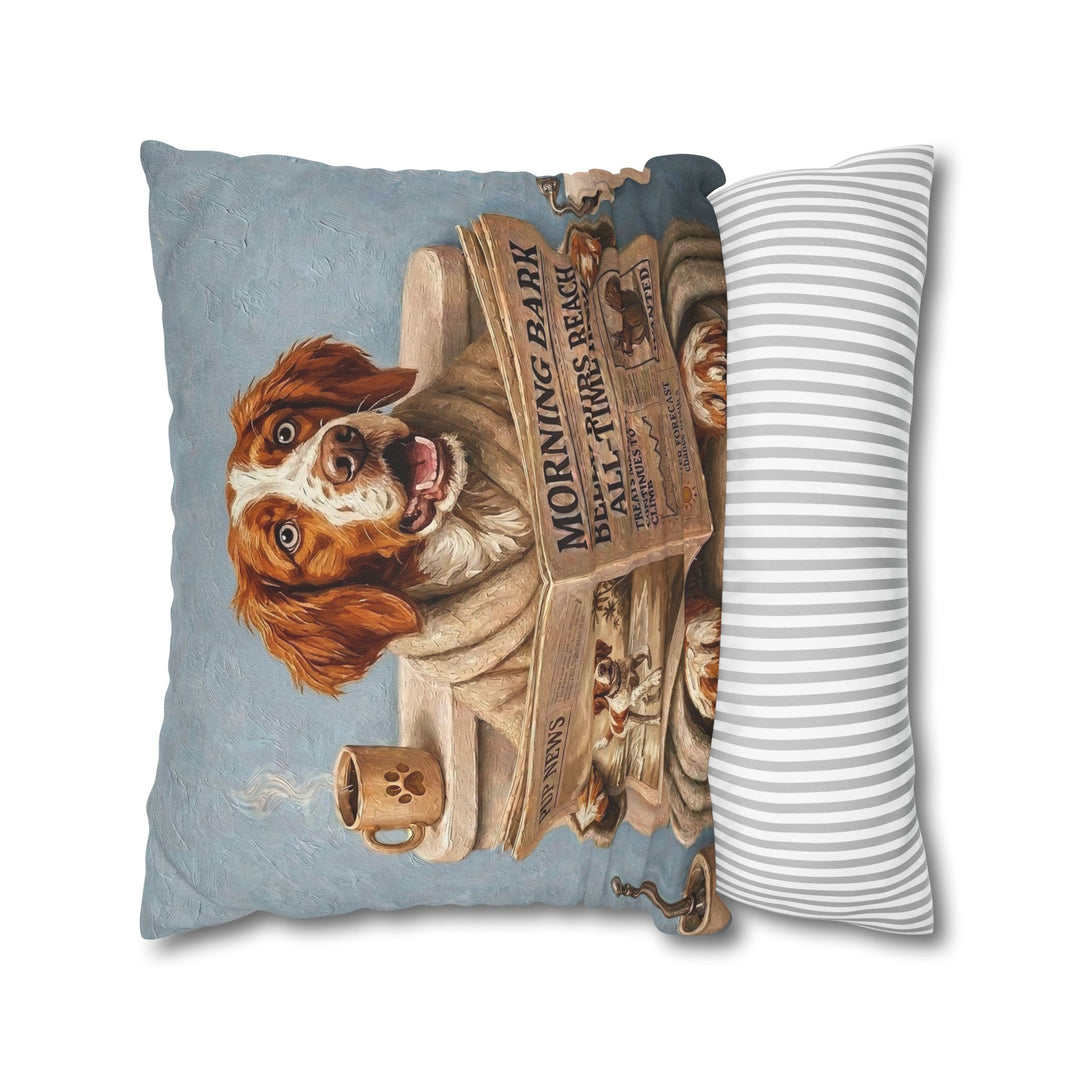 "Morning Business" - Brittany Spaniel Pillow Cover - Dog Lover Home Decor