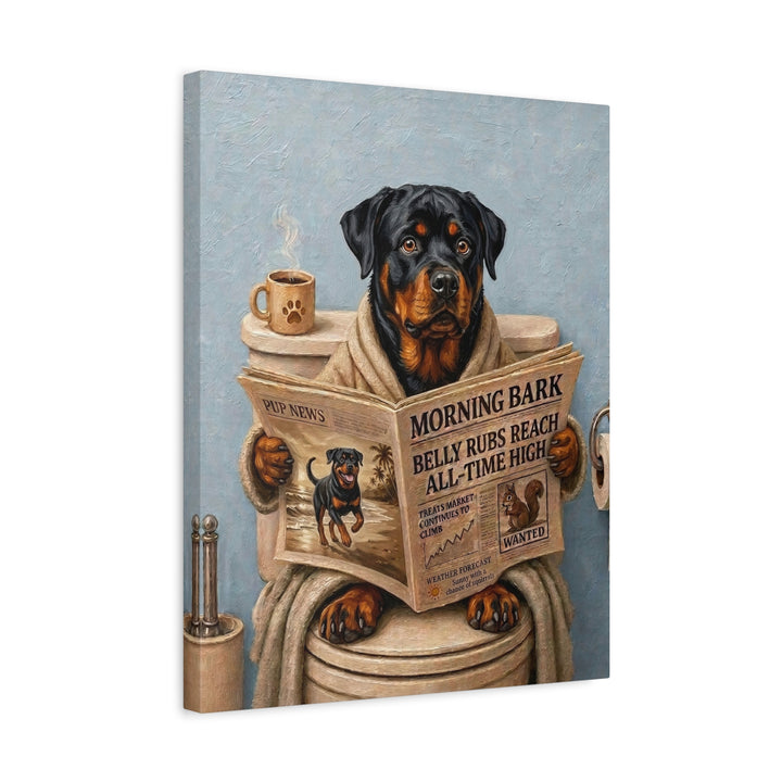 "Morning Business" - Rottweiler Vertical Canvas - Dog Lover Wall Art