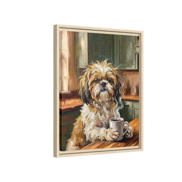 "Before Coffee" - Shih Tzu Vertical Framed Canvas - Dog Lover Wall Art