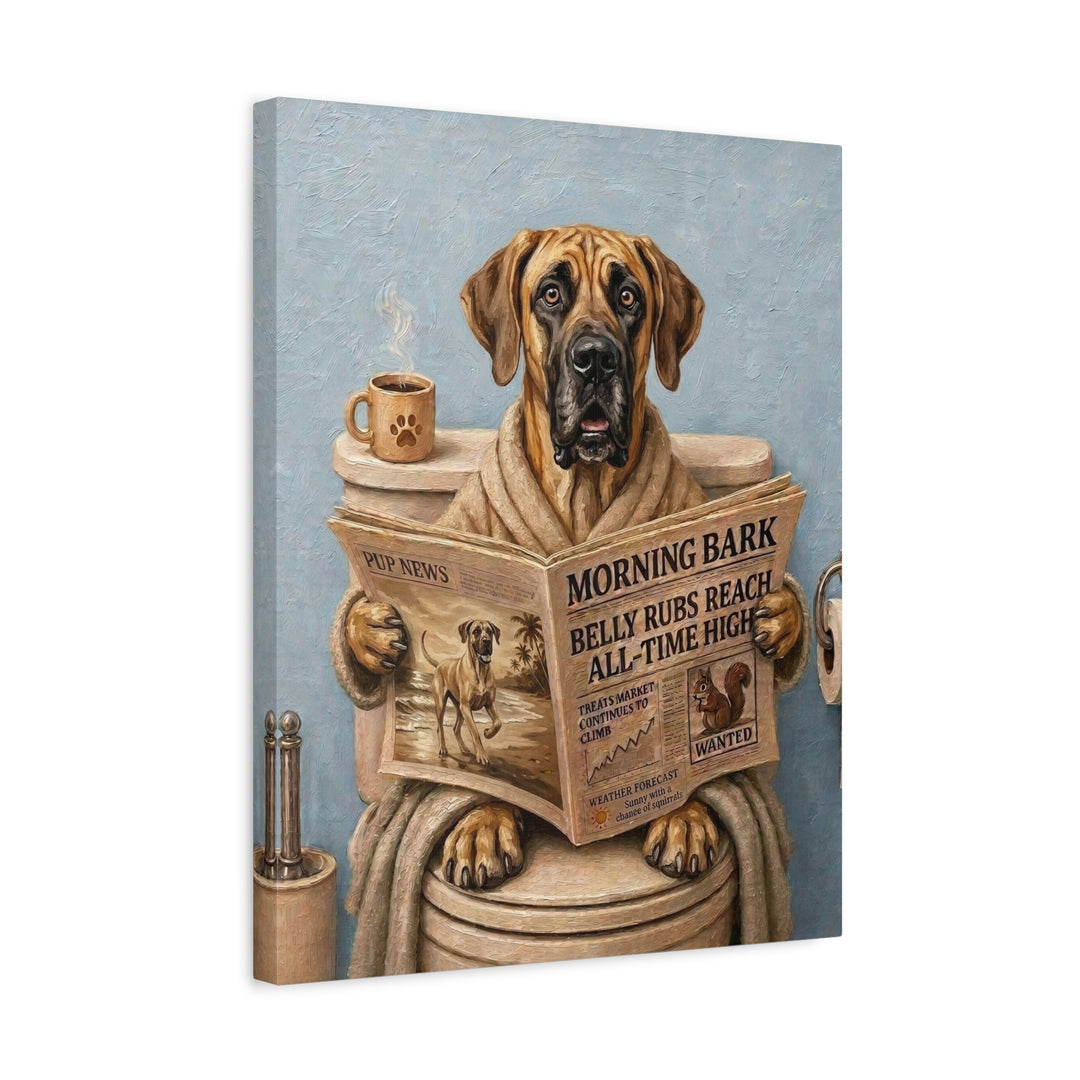 "Morning Business" - Great Dane Vertical Canvas - Dog Lover Wall Art