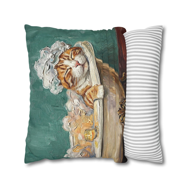 "Spa Day" - Orange & White Tabby Pillow Cover - Cat Lover Home Decor