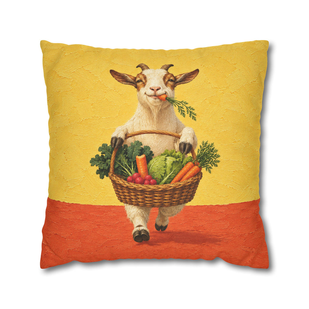 Market Haul – Kitchen Wall Art with a Goat and a Veggie Basket – Pillow / Cover