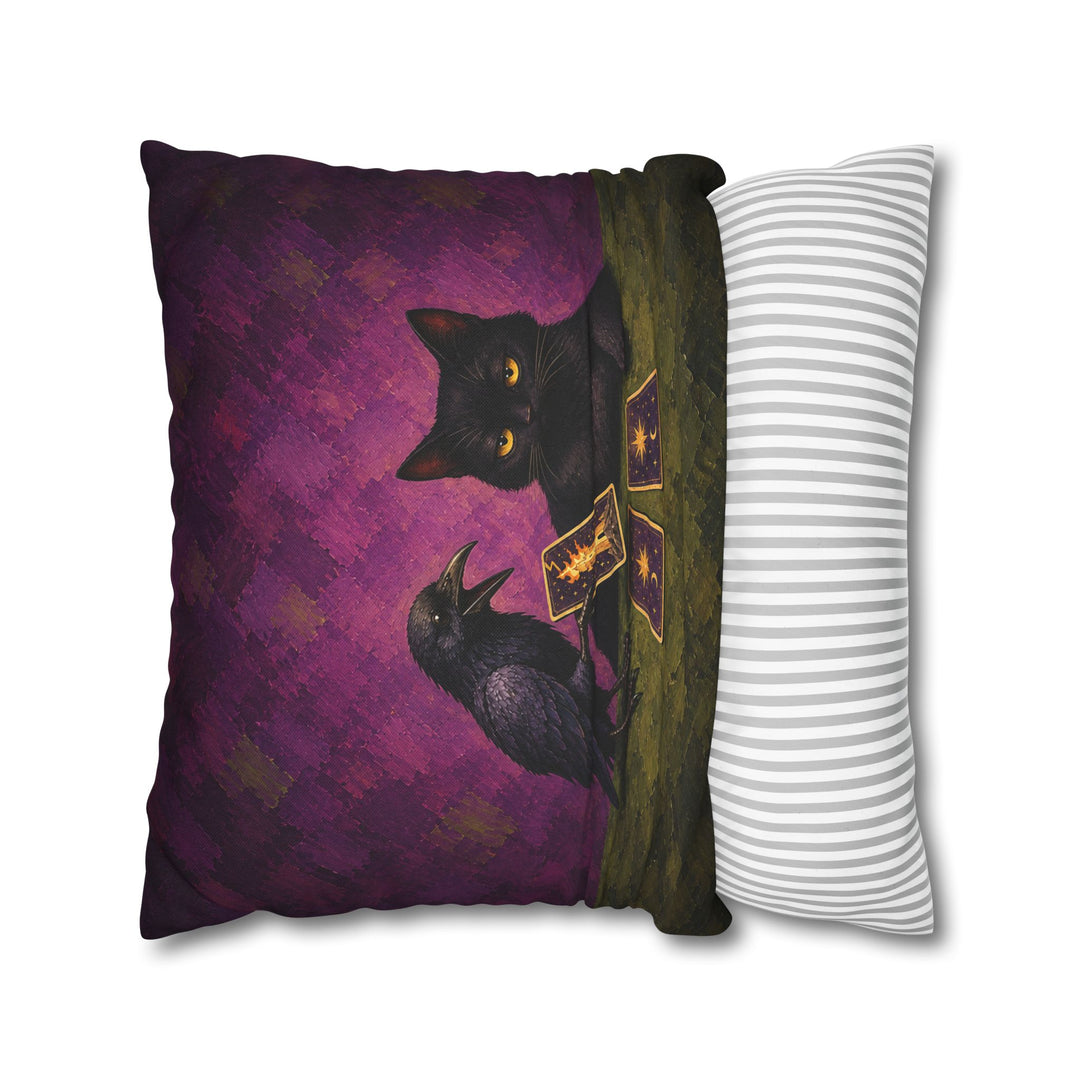 The Reading – Witchy Wall Art with a Raven Dealing Tarot Cards – Pillow / Cover