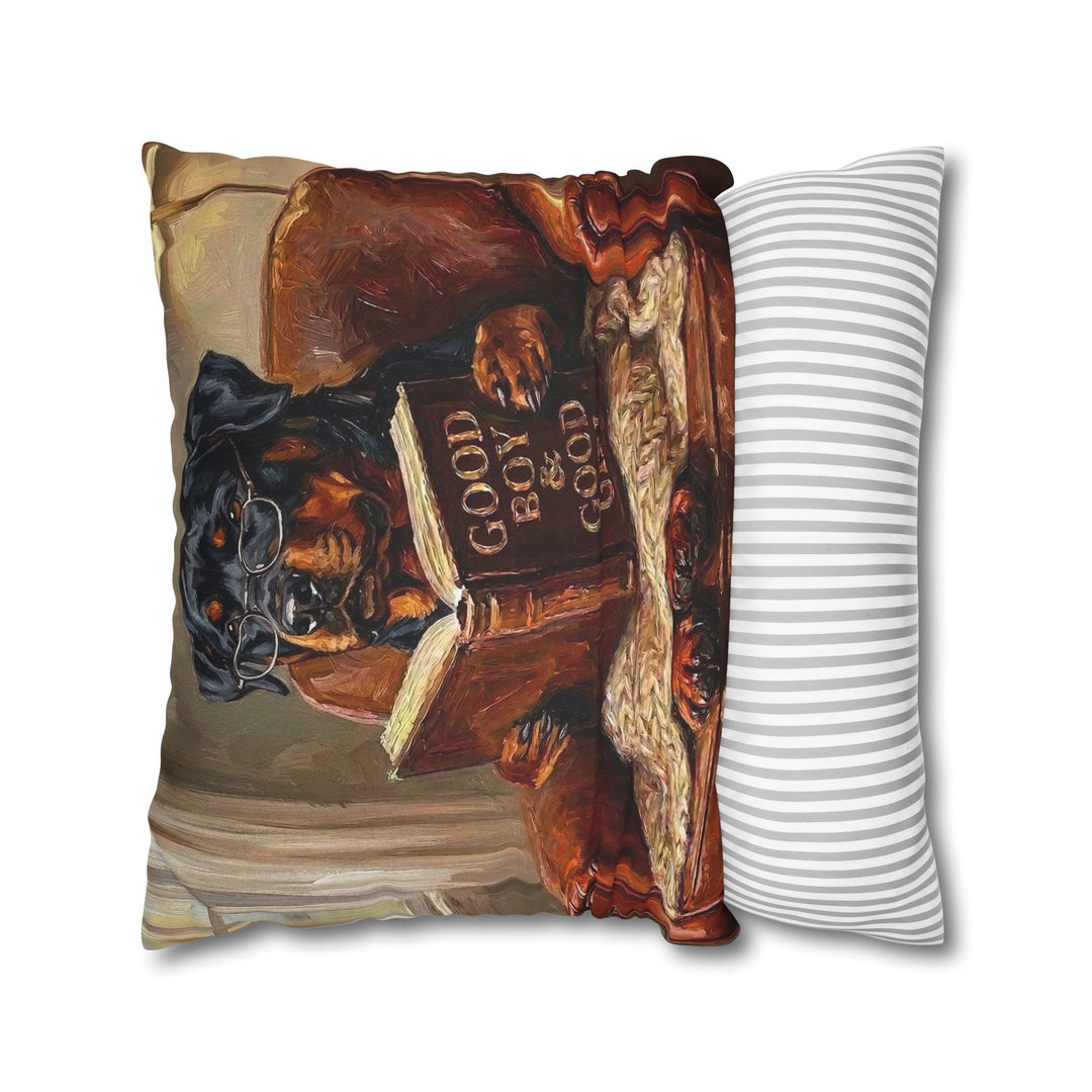 "Evening Read" - Rottweiler Throw Pillow - Dog Lover Home Decor