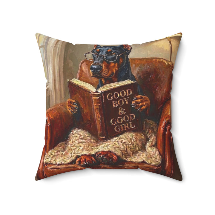"Evening Read" - Doberman Throw Pillow - Dog Lover Home Decor