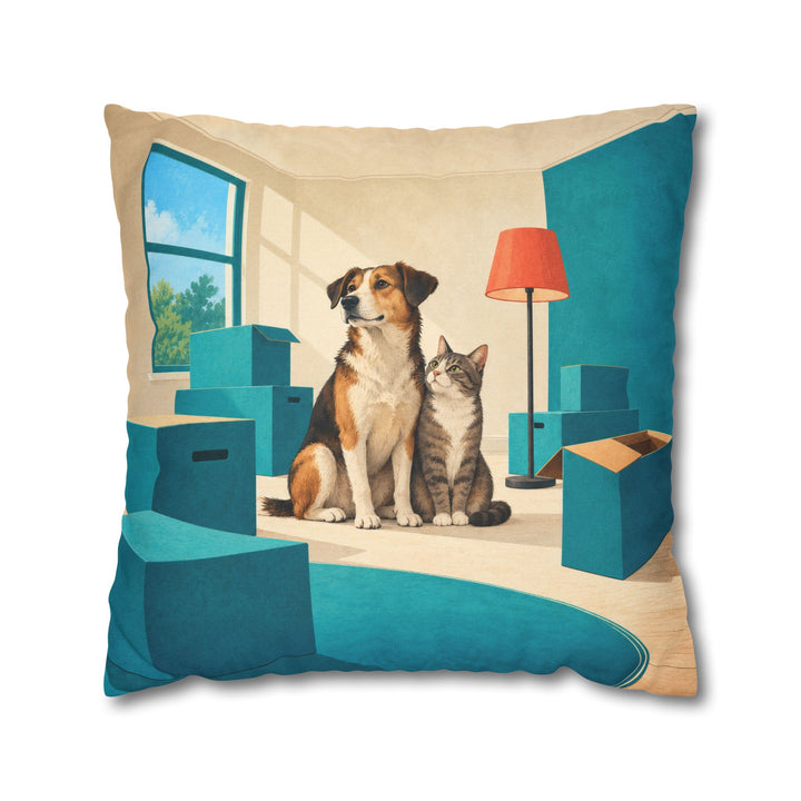 Home Sweet Chaos – Eclectic Wall Art with Moving Boxes in an Empty Room – Pillow / Cover