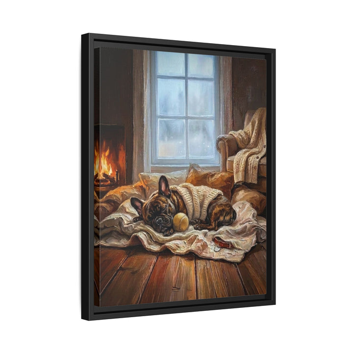 "Calm Memories" - French Bulldog Vertical Framed Canvas - Dog Lover Wall Art