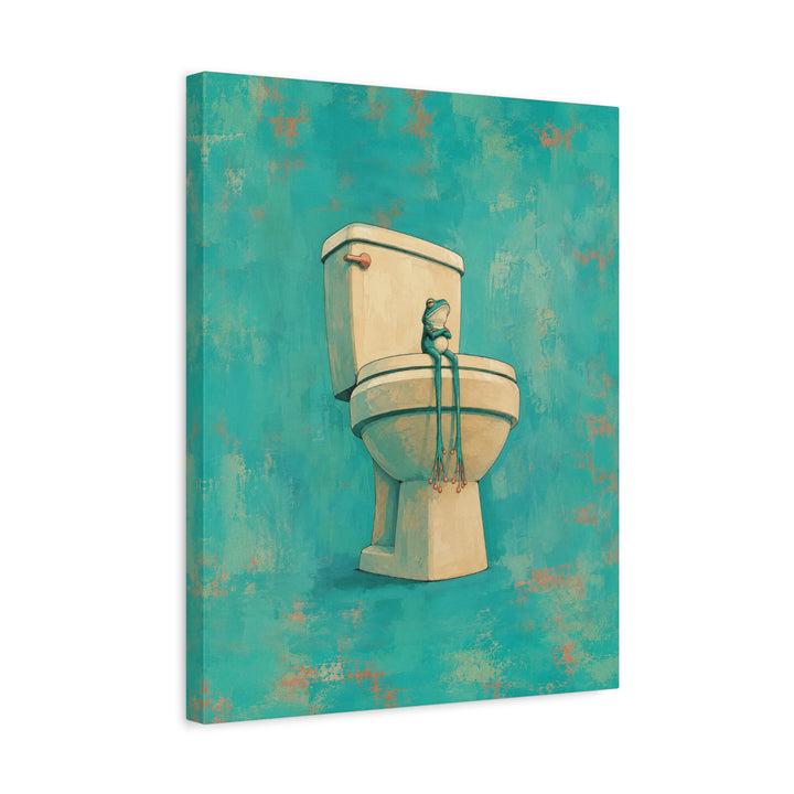 Small Frog, Big Throne – Funny Toilet Art with a Porcelain Monarch – Canvas / Framed Canvas