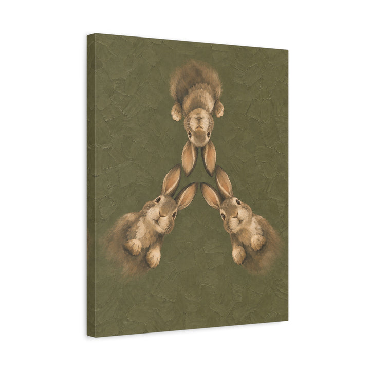 Quiet Warren POV – Bunny Bathroom Art with Ears Converging From Above – Canvas / Framed Canvas