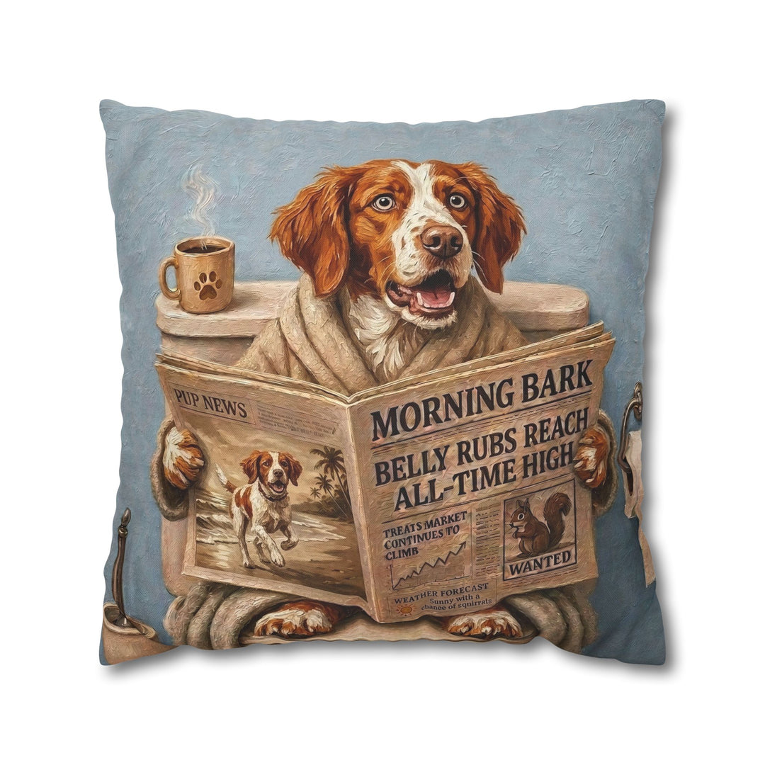 "Morning Business" - Brittany Spaniel Pillow Cover - Dog Lover Home Decor