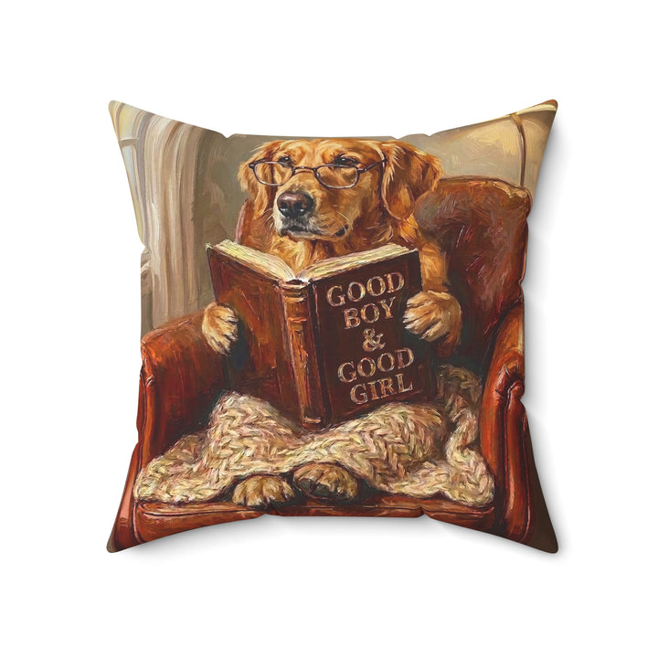 "Evening Read" - Golden Retriever Throw Pillow - Dog Lover Home Decor