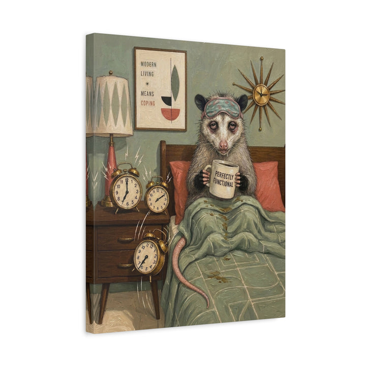 "Perfectly Functional" - Opossum Vertical Canvas - Dark Burnout Humor Wall Art