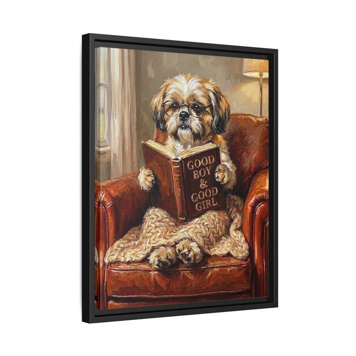 "Evening Read" - Shih Tzu Vertical Framed Canvas - Dog Lover Wall Art