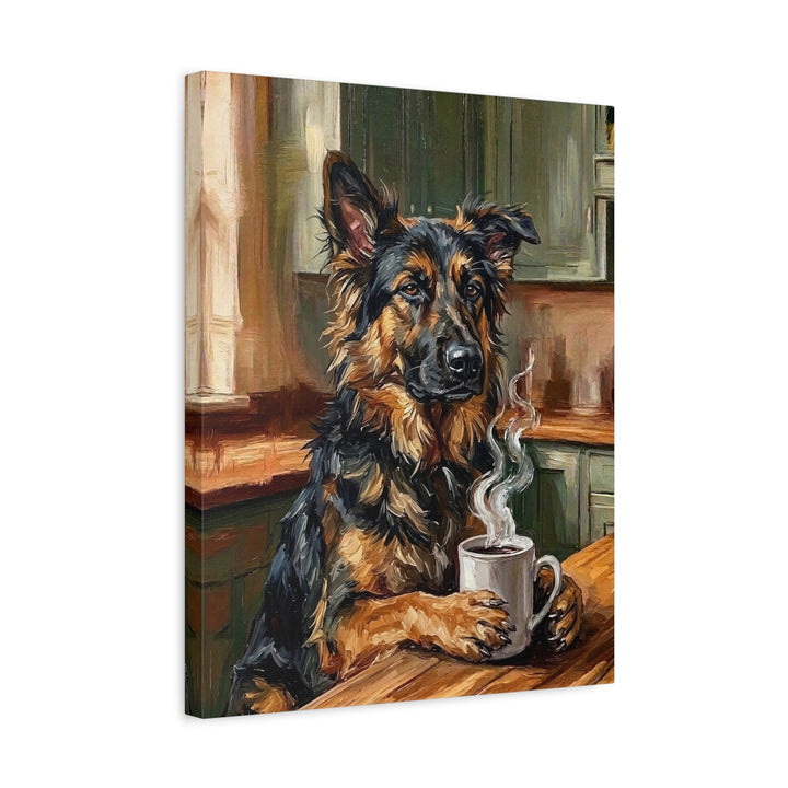 "Before Coffee" - German Shepherd Vertical Canvas - Dog Lover Wall Art