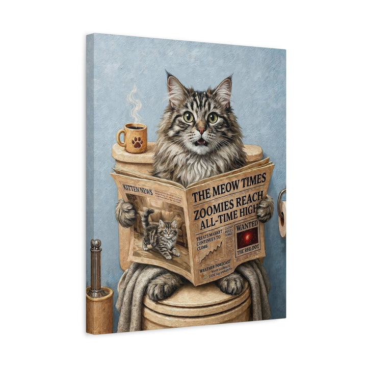 "Morning Business" - Fluffy Tabby Longhair Vertical Canvas - Cat Lover Wall Art