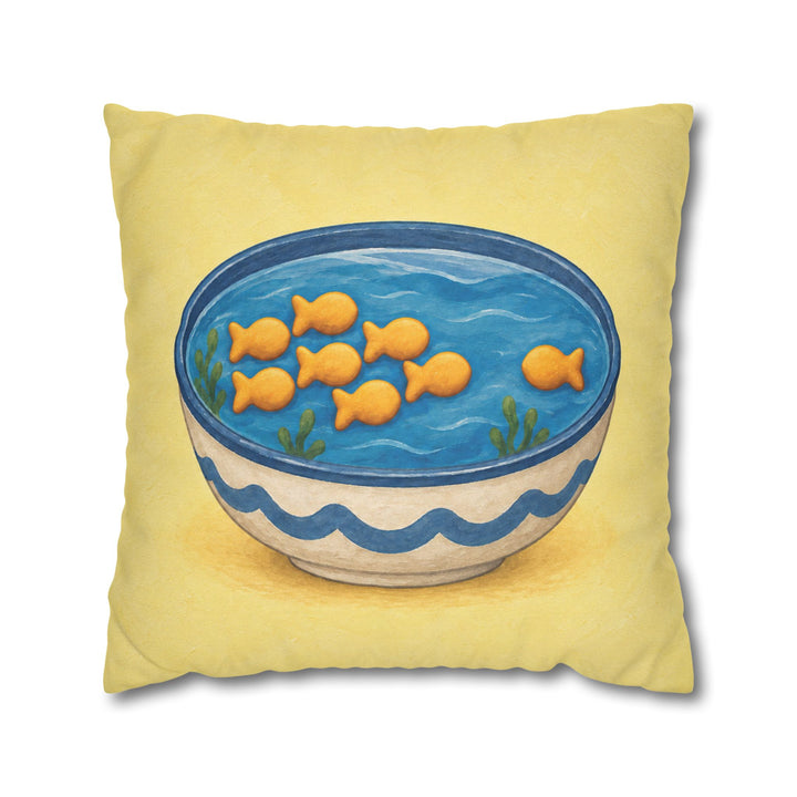 Fish Cracker School – Funny Kitchen Decor with Crackers Swimming in a Bowl – Throw Pillow