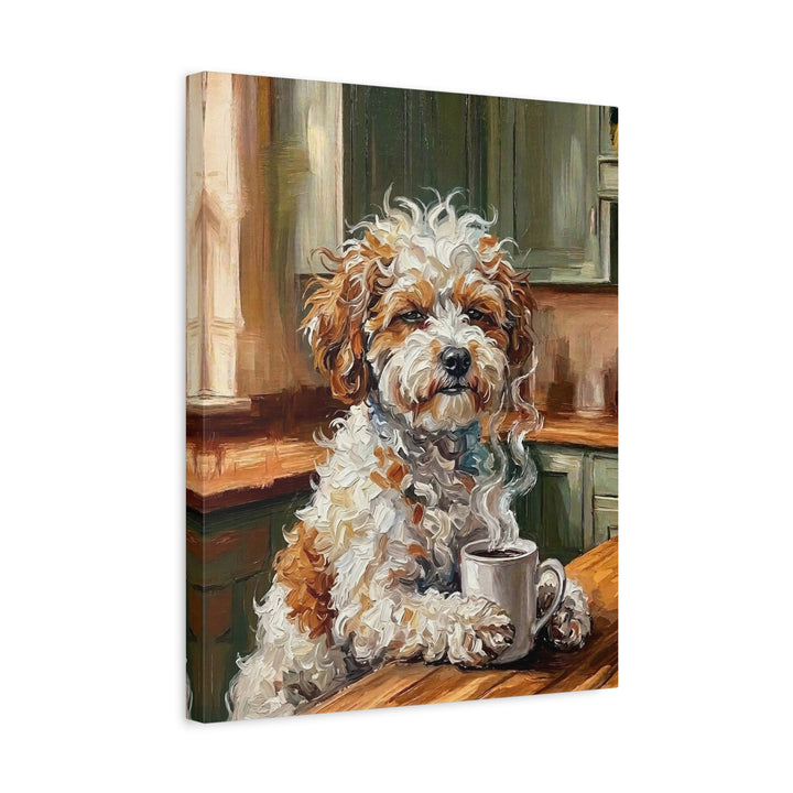 "Before Coffee" - Bichon Frise Vertical Canvas - Dog Lover Wall Art