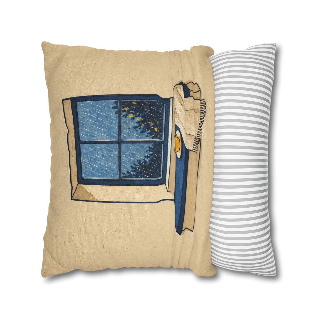 Window Seat: Rain – Window Wall Art with Tea and a Streaked View – Pillow / Cover