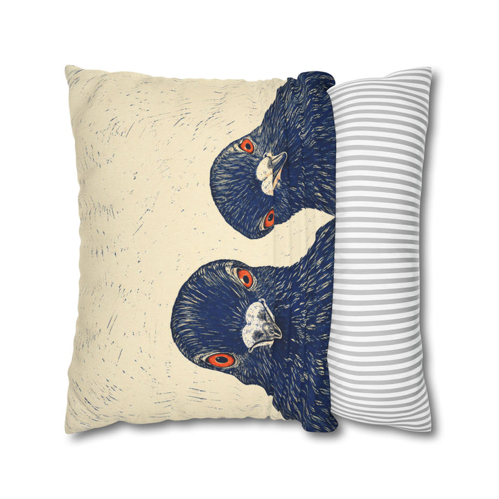 The Committee – Linocut Style Art with Two Pigeons Cropped at Chest – Pillow / Cover