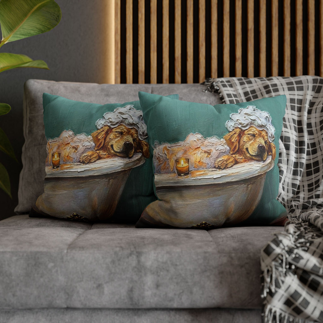 "Spa Day" - Golden Retriever Pillow Cover - Dog Lover Wall Art Home Decor